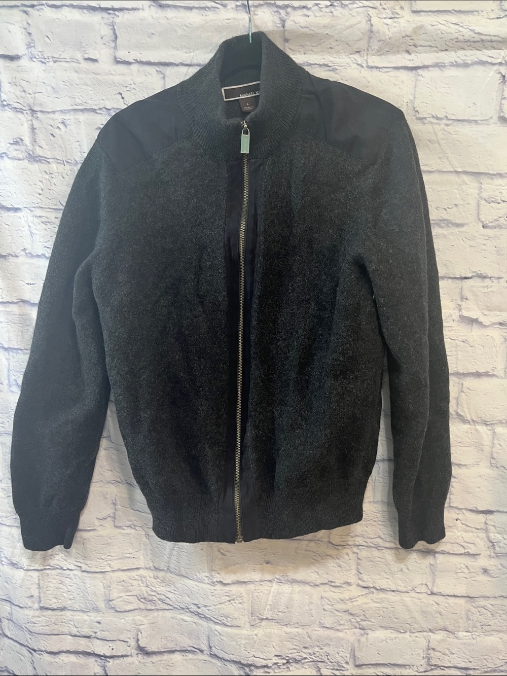 Michael Kors Men’s Bomber Jacket Mixed Media Full-Zip Size Large Merino Wool